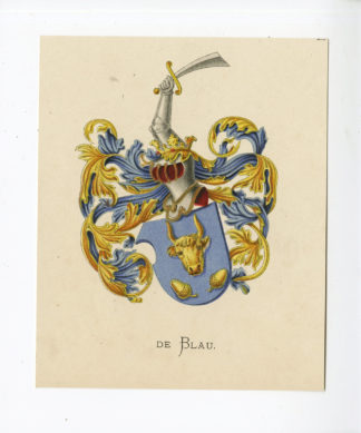Antique Print - DE BLAU-COAT OF ARMS-FAMILY CREST-WENNING after VORSTERMAN - 1885