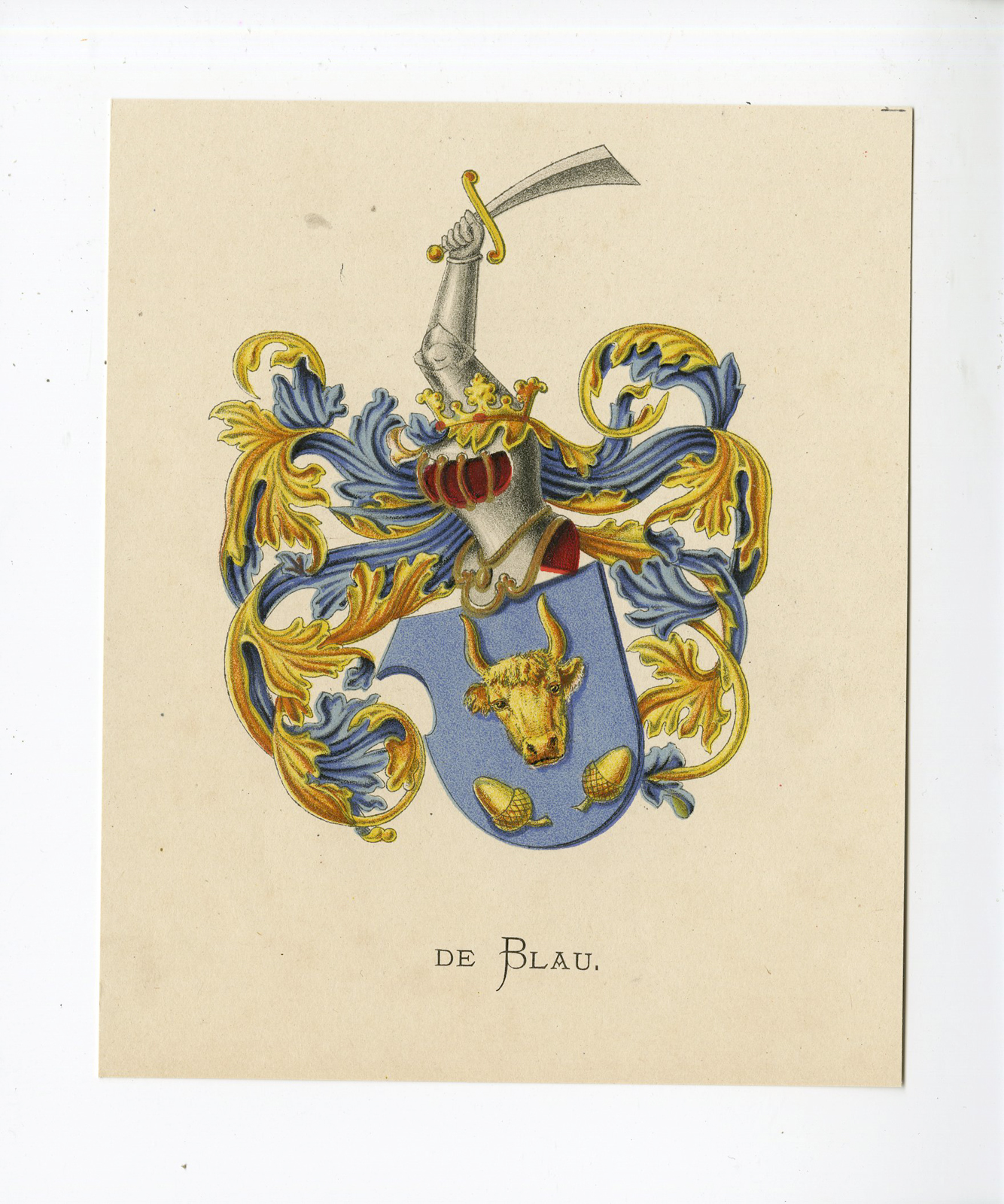 , Antique Print – DE BLAU-COAT OF ARMS-FAMILY CREST-WENNING after VORSTERMAN – 1885, Pictura Antique Prints