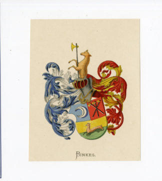 Antique Print - BINKES-COAT OF ARMS-FAMILY CREST-WENNING after VORSTERMAN - 1885