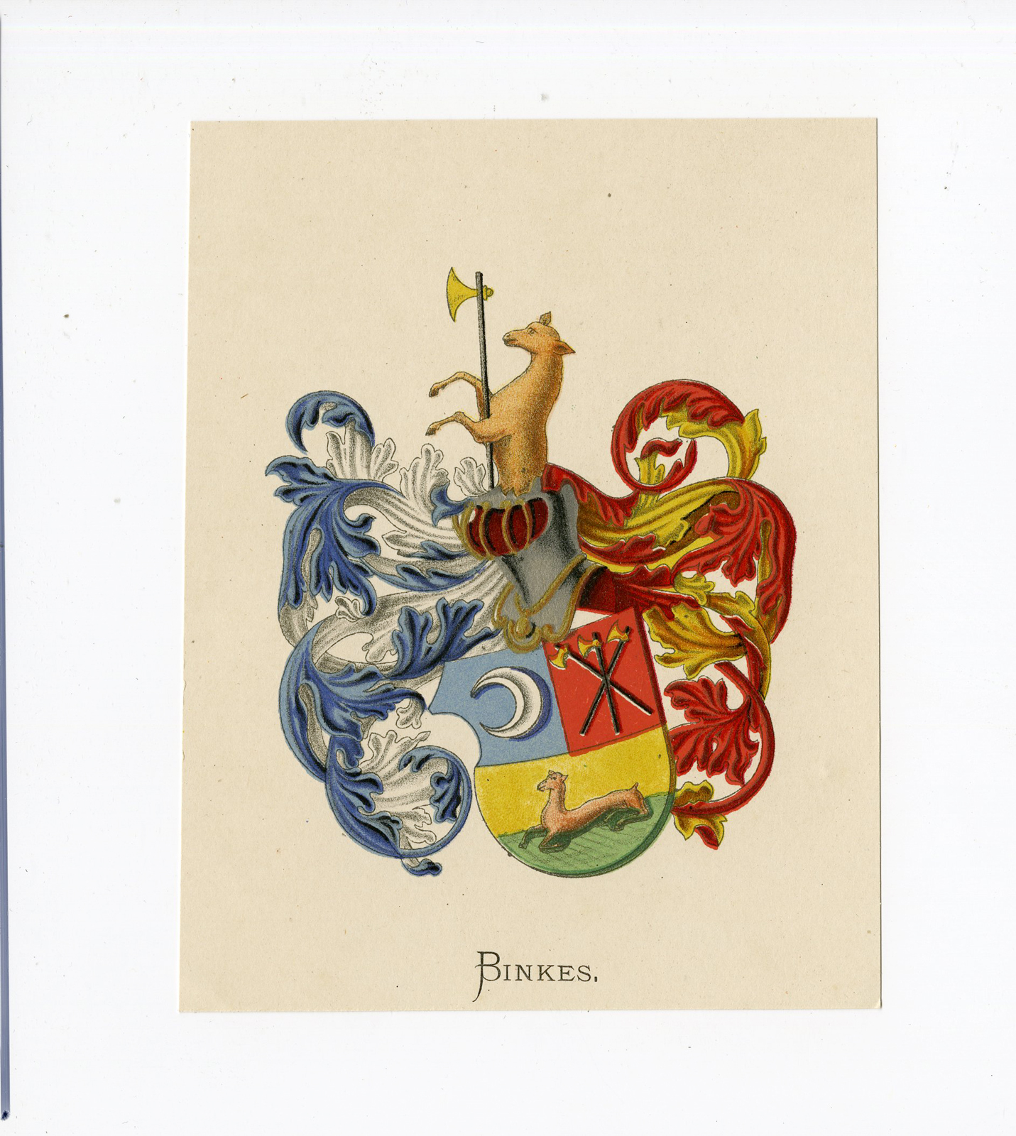 , Antique Print – BINKES-COAT OF ARMS-FAMILY CREST-WENNING after VORSTERMAN – 1885, Pictura Antique Prints