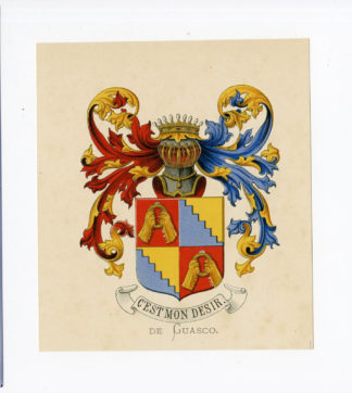 Antique Print - DE GUASCO-COAT OF ARMS-FAMILY CREST-WENNING after VORSTERMAN - 1885