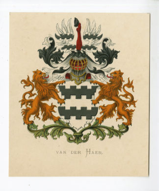 Antique Print - VAN DER HAER-COAT OF ARMS-FAMILY CREST-WENNING after VORSTERMAN - 1885