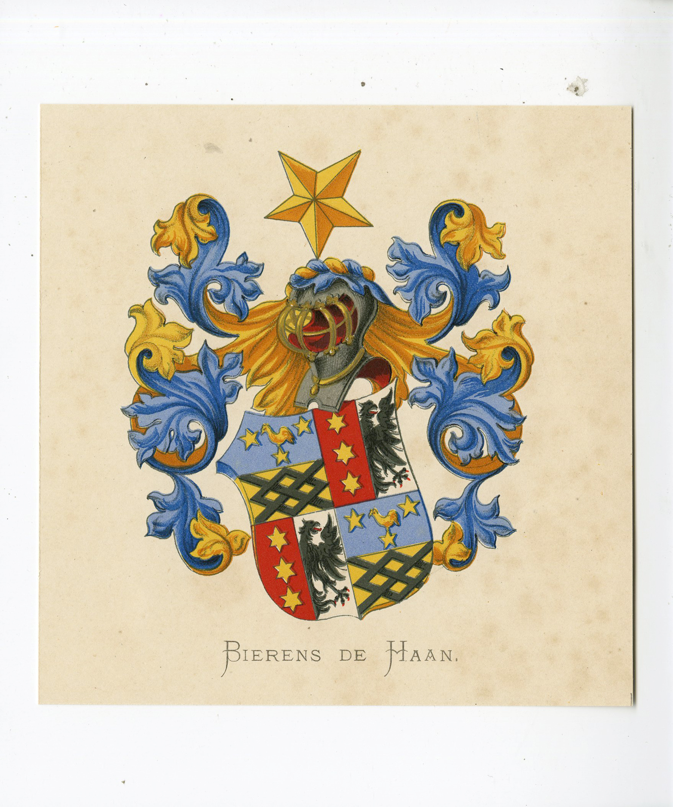 Pco 5247 416x499 Antique Print - BIERENS DE HAAN-COAT OF ARMS-FAMILY CREST-WENNING after VORSTERMAN - 1885