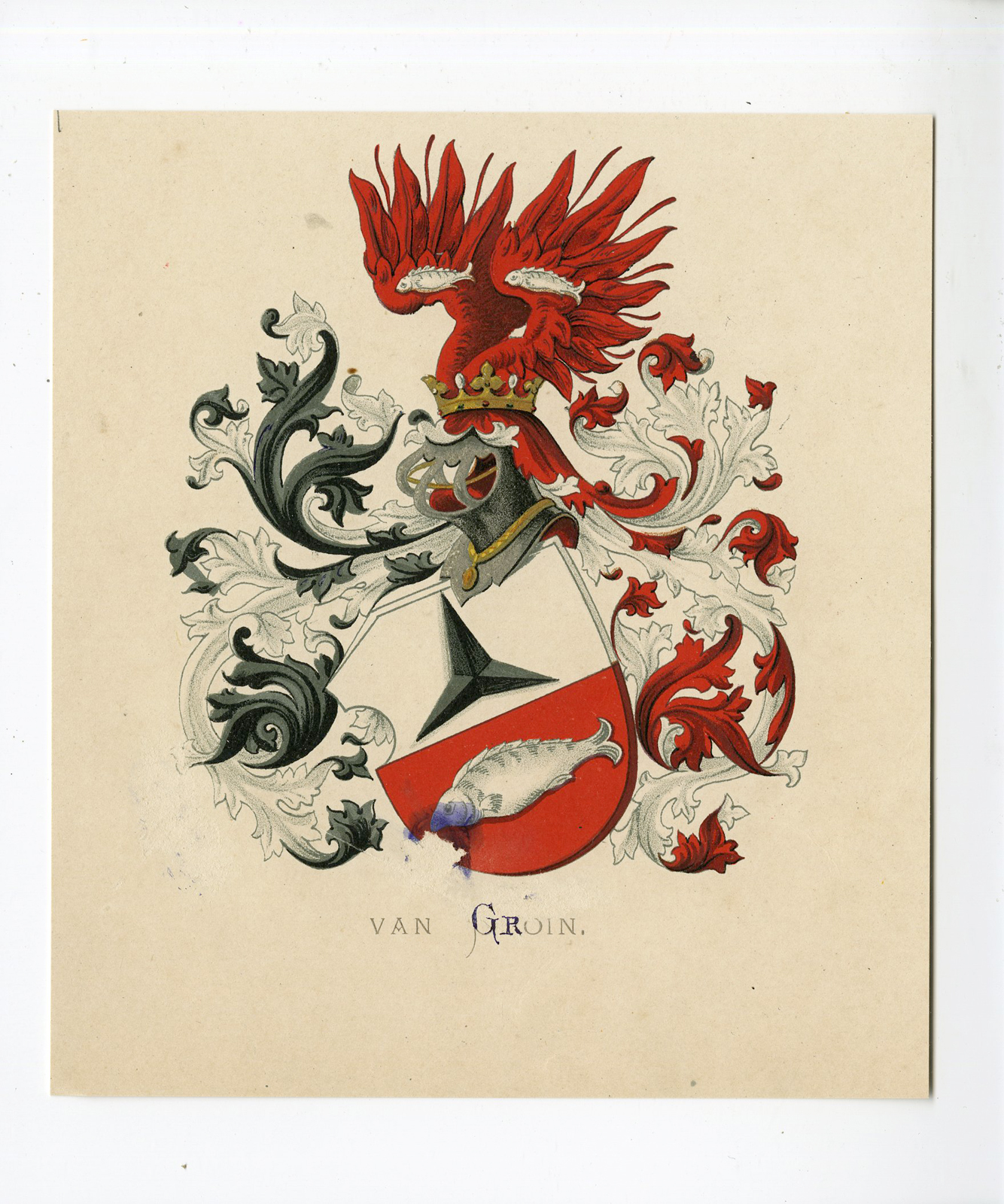 , Antique Print – VAN GROIN-COAT OF ARMS-FAMILY CREST-WENNING after VORSTERMAN – 1885, Pictura Antique Prints