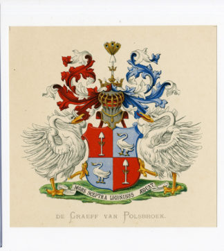 Antique Print - DE GRAEFF VAN POLSBROEK-COAT OF ARMS-FAMILY CREST-WENNING after VORSTERMAN - 1885