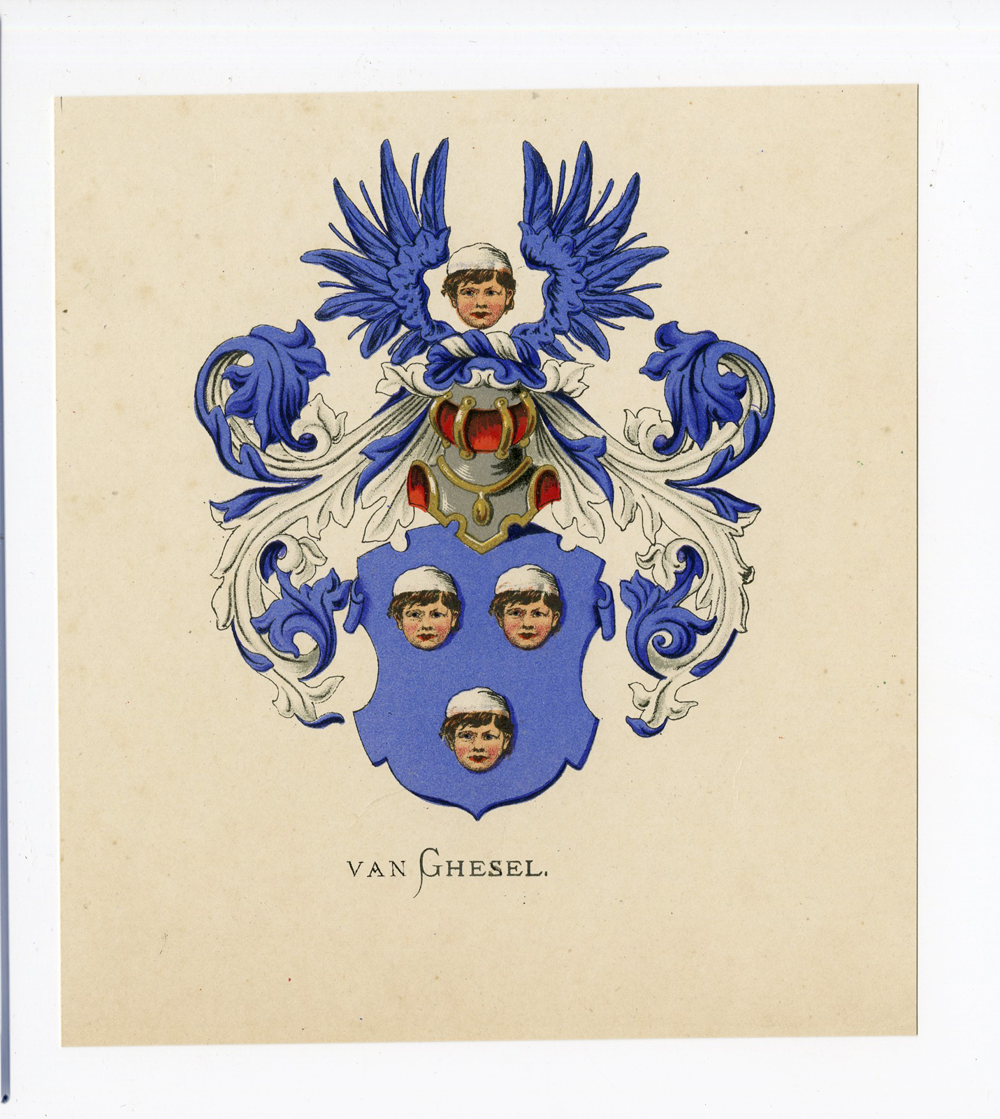 , Antique Print – VAN GHESEL-COAT OF ARMS-FAMILY CREST-WENNING after VORSTERMAN – 1885, Pictura Antique Prints