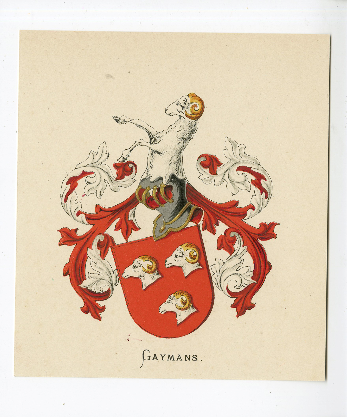 , Antique Print – GAYMANS-COAT OF ARMS-FAMILY CREST-WENNING after VORSTERMAN – 1885, Pictura Antique Prints