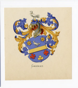 Antique Print - GASINJET-COAT OF ARMS-FAMILY CREST-WENNING after VORSTERMAN - 1885