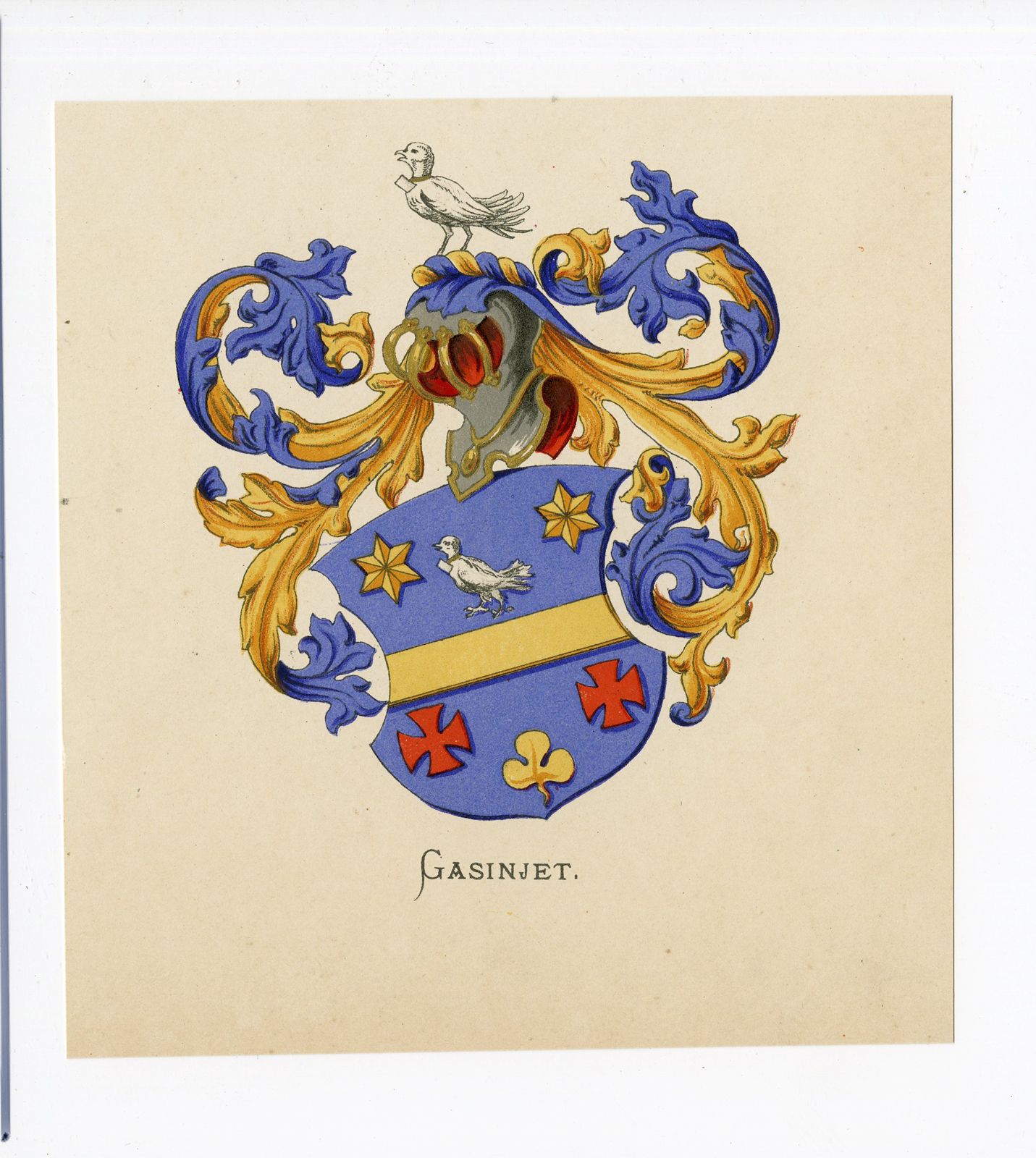 , Antique Print – GASINJET-COAT OF ARMS-FAMILY CREST-WENNING after VORSTERMAN – 1885, Pictura Antique Prints