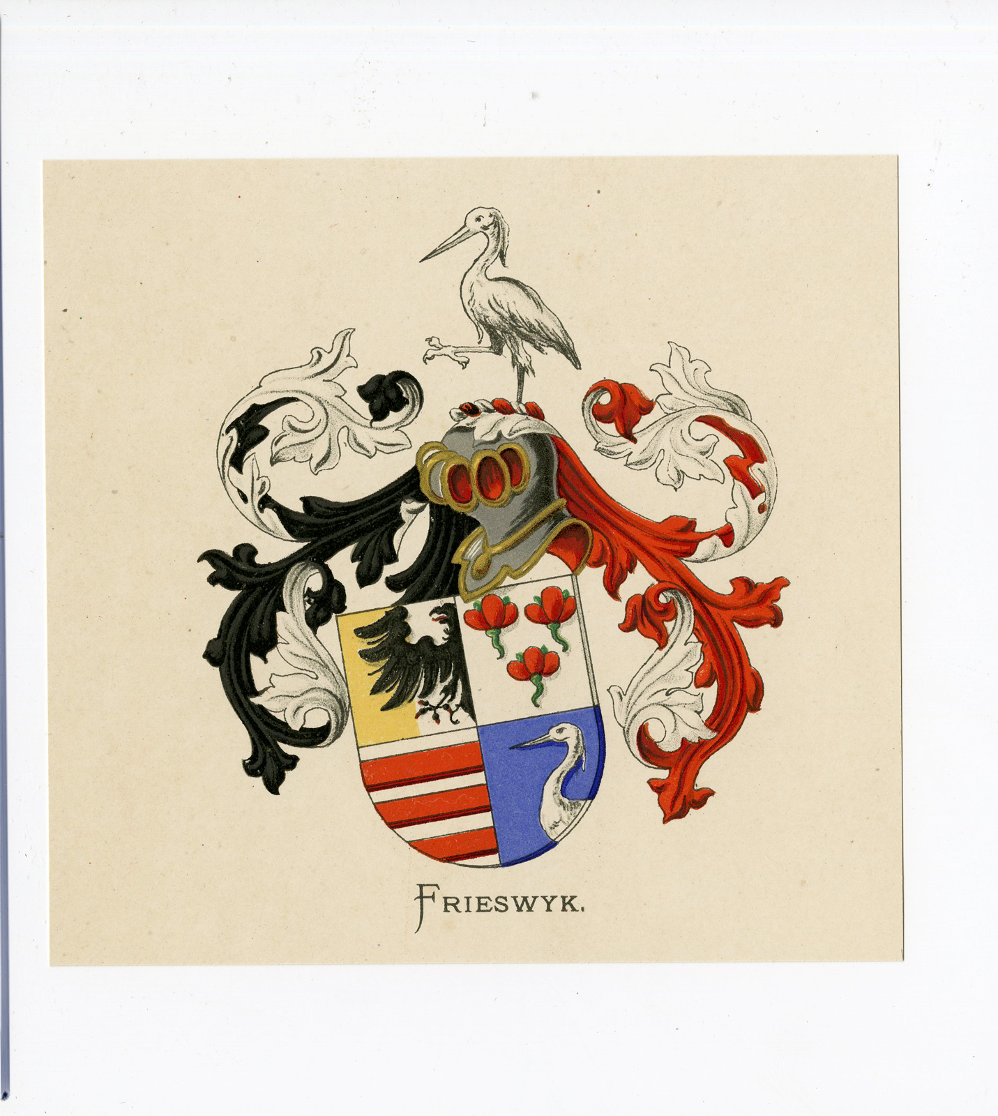 , Antique Print – FRIESWYK-COAT OF ARMS-FAMILY CREST-WENNING after VORSTERMAN – 1885, Pictura Antique Prints