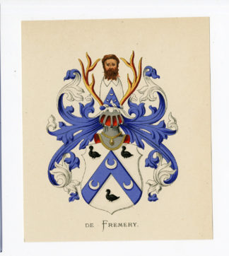 Antique Print - DE FREMERY-COAT OF ARMS-FAMILY CREST-WENNING after VORSTERMAN - 1885