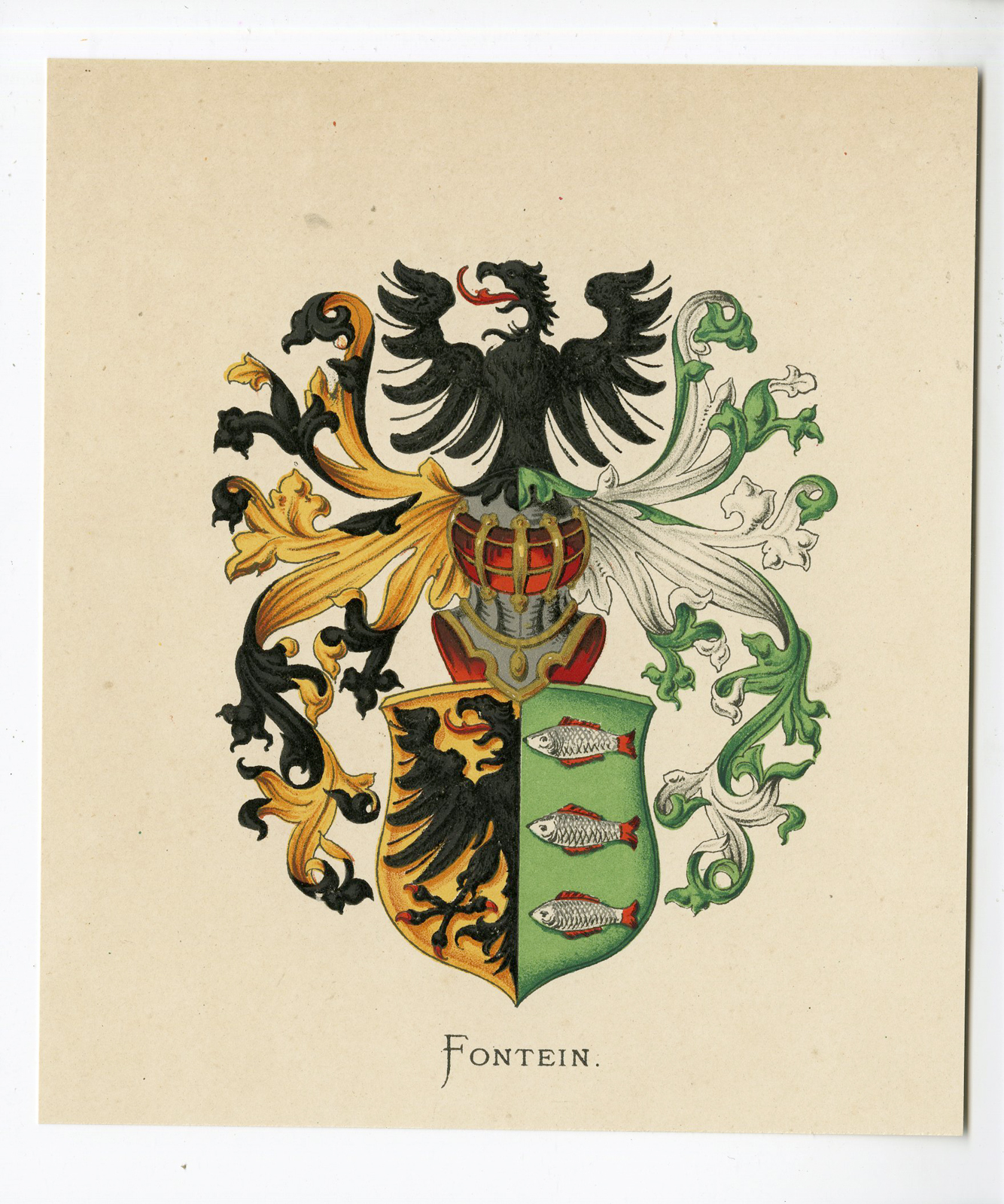 , Antique Print – FONTEIN-COAT OF ARMS-FAMILY CREST-WENNING after VORSTERMAN – 1885, Pictura Antique Prints