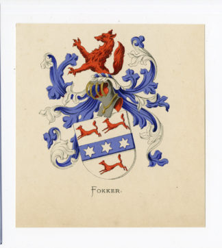 Antique Print - FOKKER-COAT OF ARMS-FAMILY CREST-WENNING after VORSTERMAN - 1885