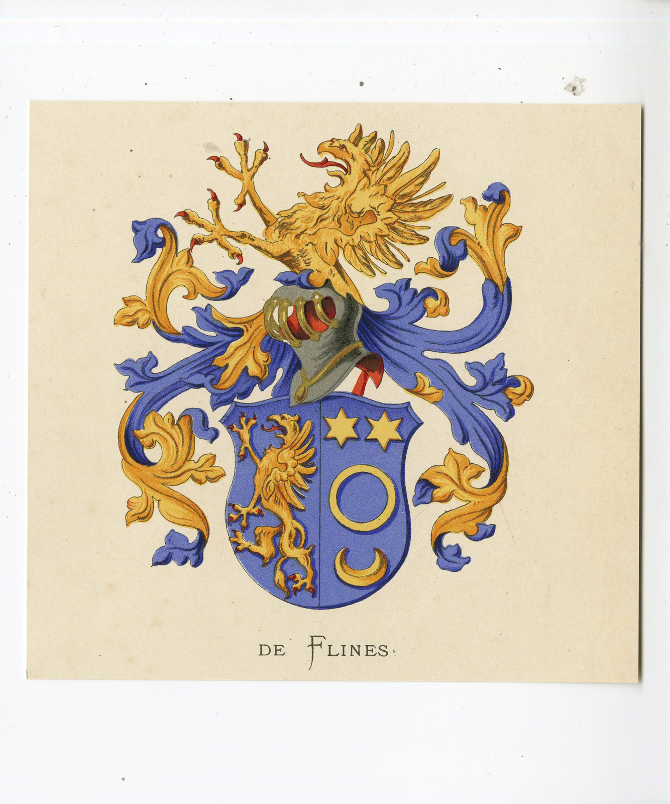 , Antique Print – DE FLINES-COAT OF ARMS-FAMILY CREST-WENNING after VORSTERMAN – 1885, Pictura Antique Prints