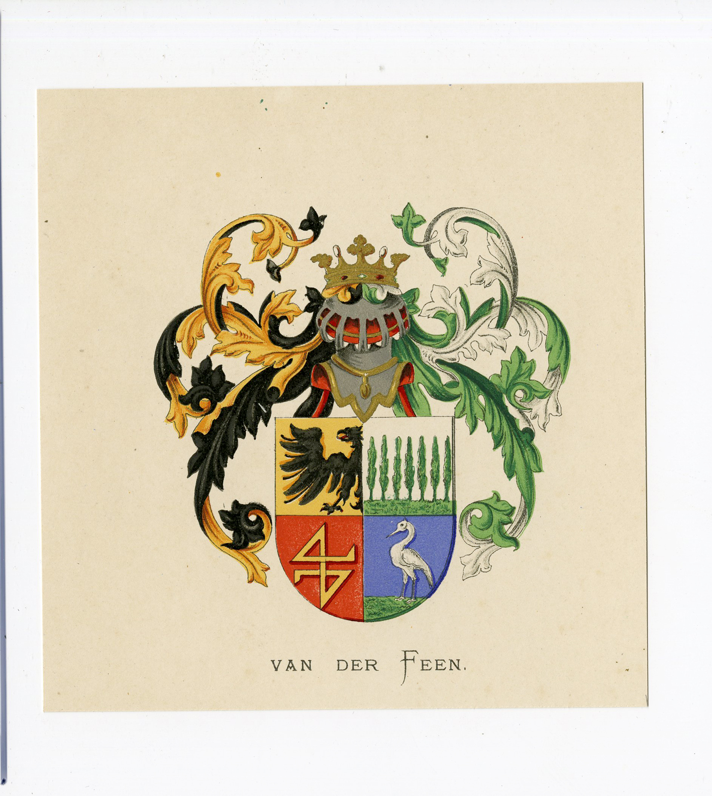 Pco 5276 416x465 Antique Print - VAN DER FEEN-COAT OF ARMS-FAMILY CREST-WENNING after VORSTERMAN - 1885
