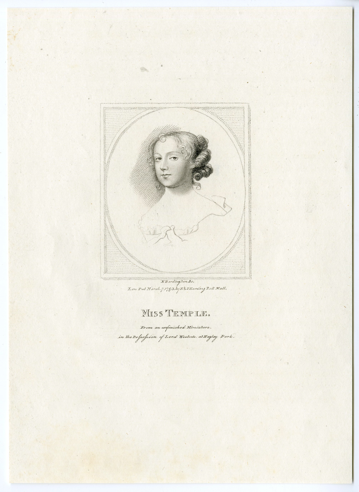 , Antique Print – MISS TEMPLE-WILMOTT-PORTRAIT-HARDING after unknown artist – 1793, Pictura Antique Prints