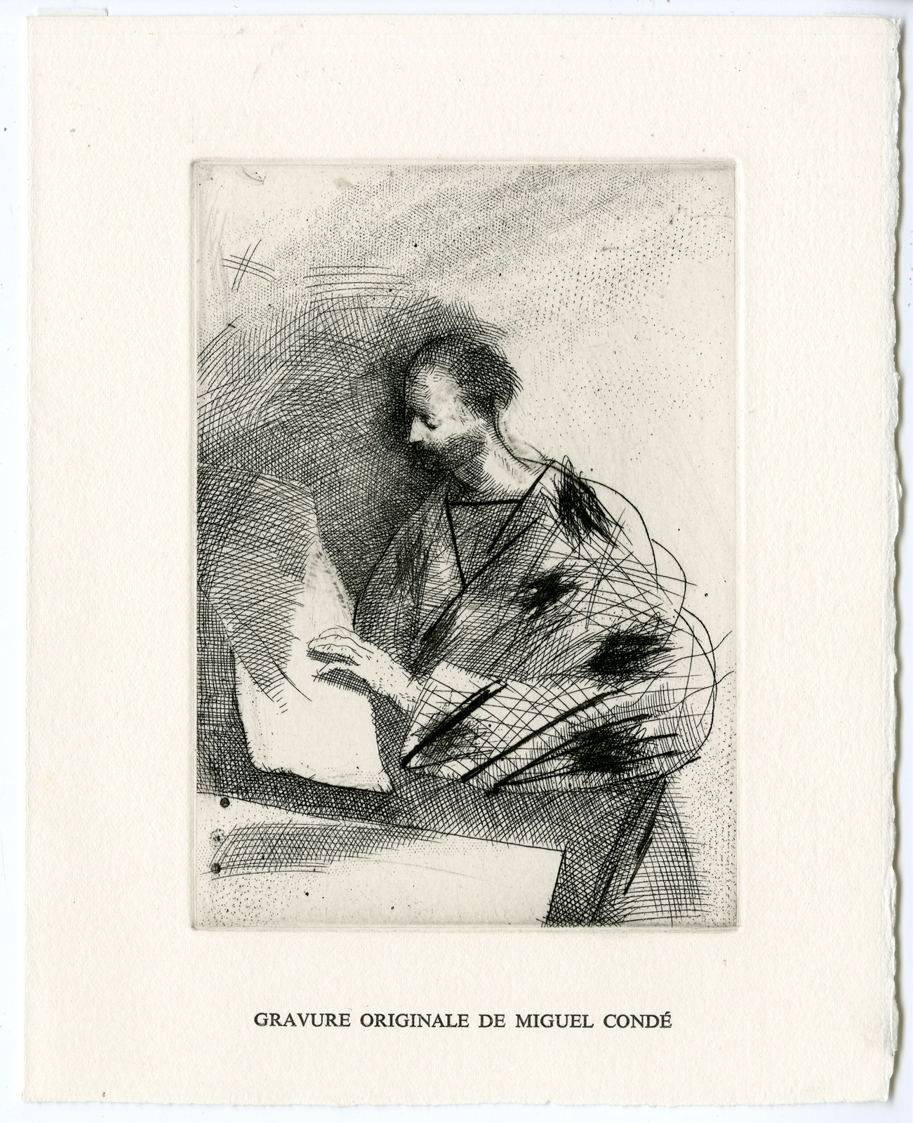 , Antique Print – READING FIGURE-CONDE after own design – c.1975, Pictura Antique Prints