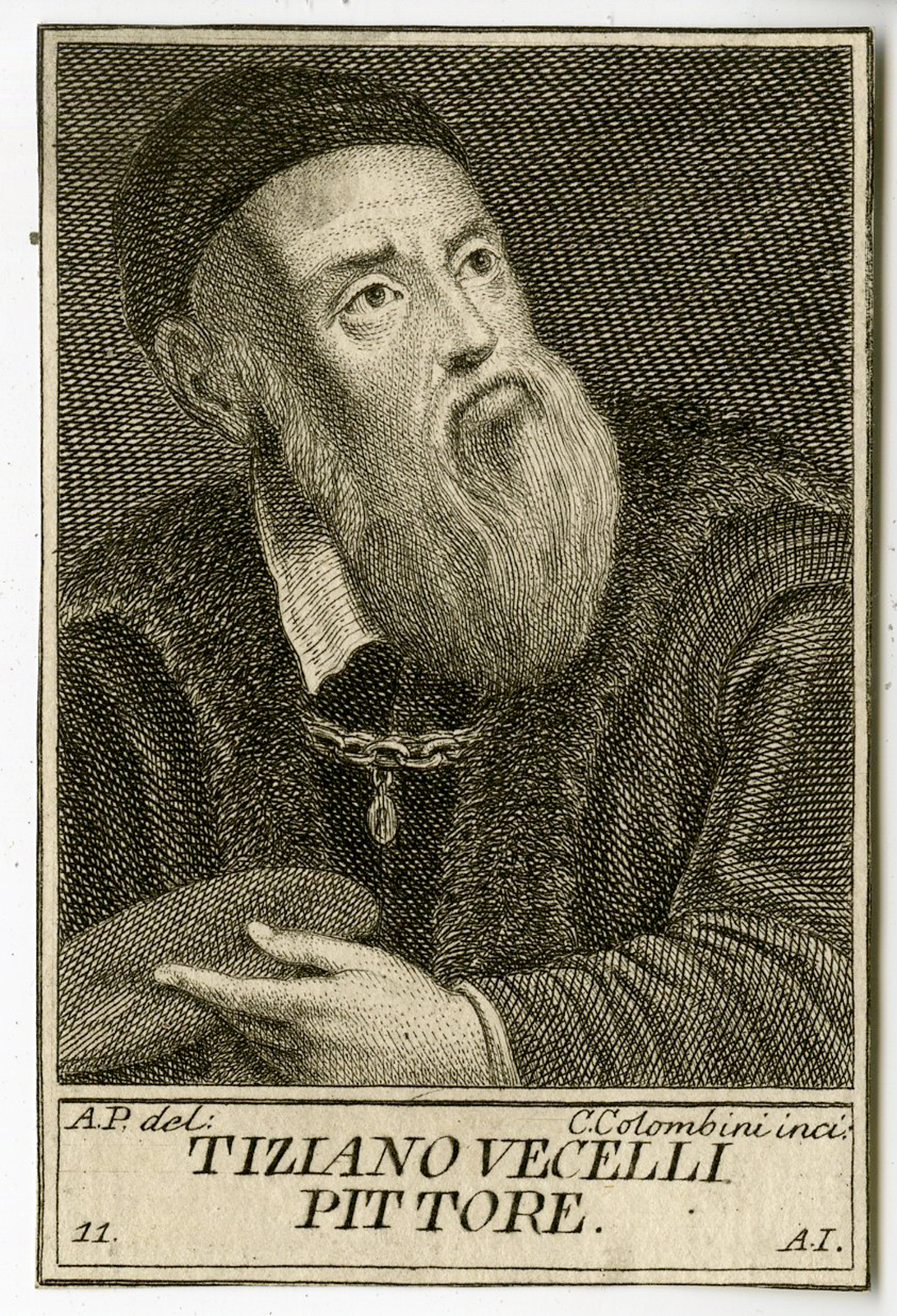 , Antique Print – TIZIANO VECELLI-TIZIAN-PAINTER-PORTRAIT-COLOMBINI after unknown artist – c.1795, Pictura Antique Prints