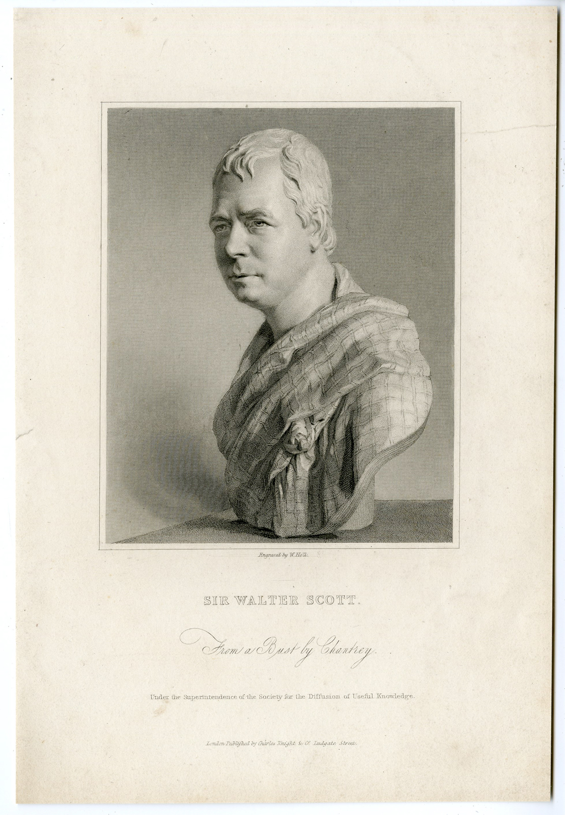, Antique Print – WALTER SCOTT-POET-WRITER-HOLL after CHANTREY – 1831, Pictura Antique Prints