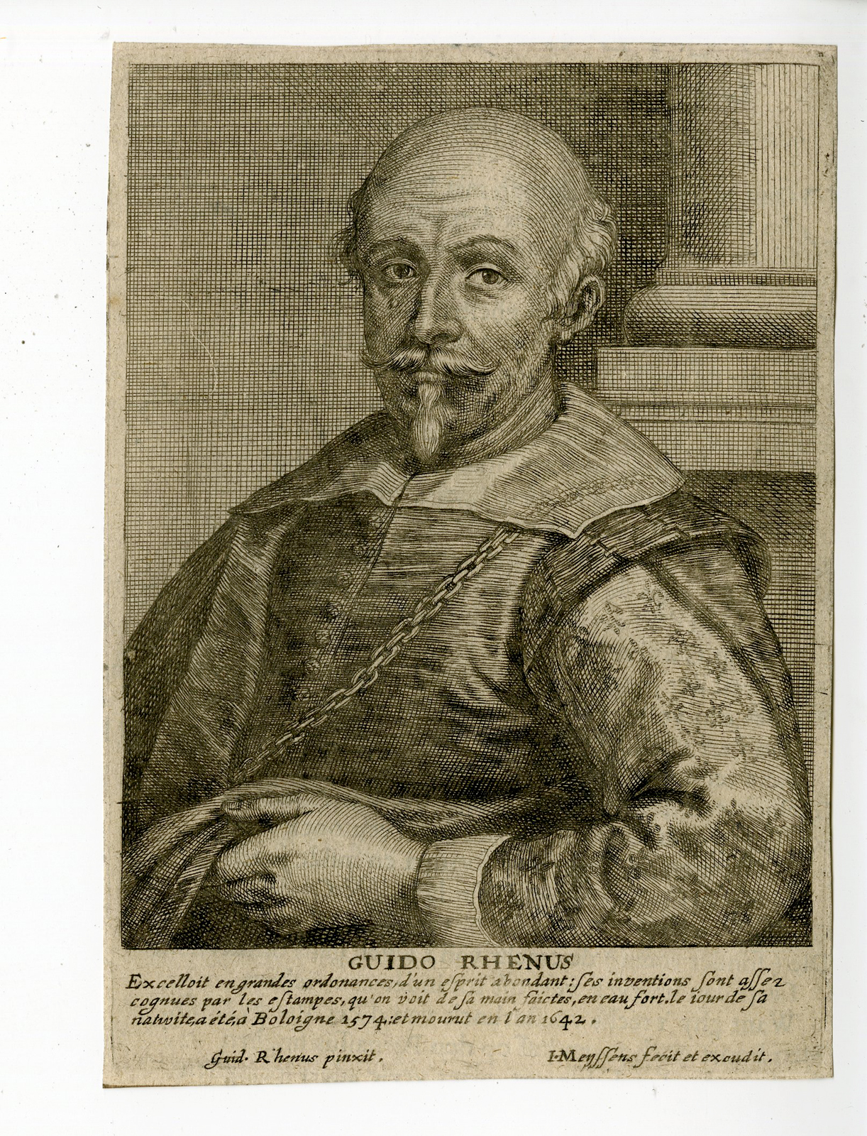 , Antique Print – GUIDO RENI-PAINTER-BOLOGNESE SCHOOL-POTRAIT-MEYSSENS after RHENUS – 1694, Pictura Antique Prints