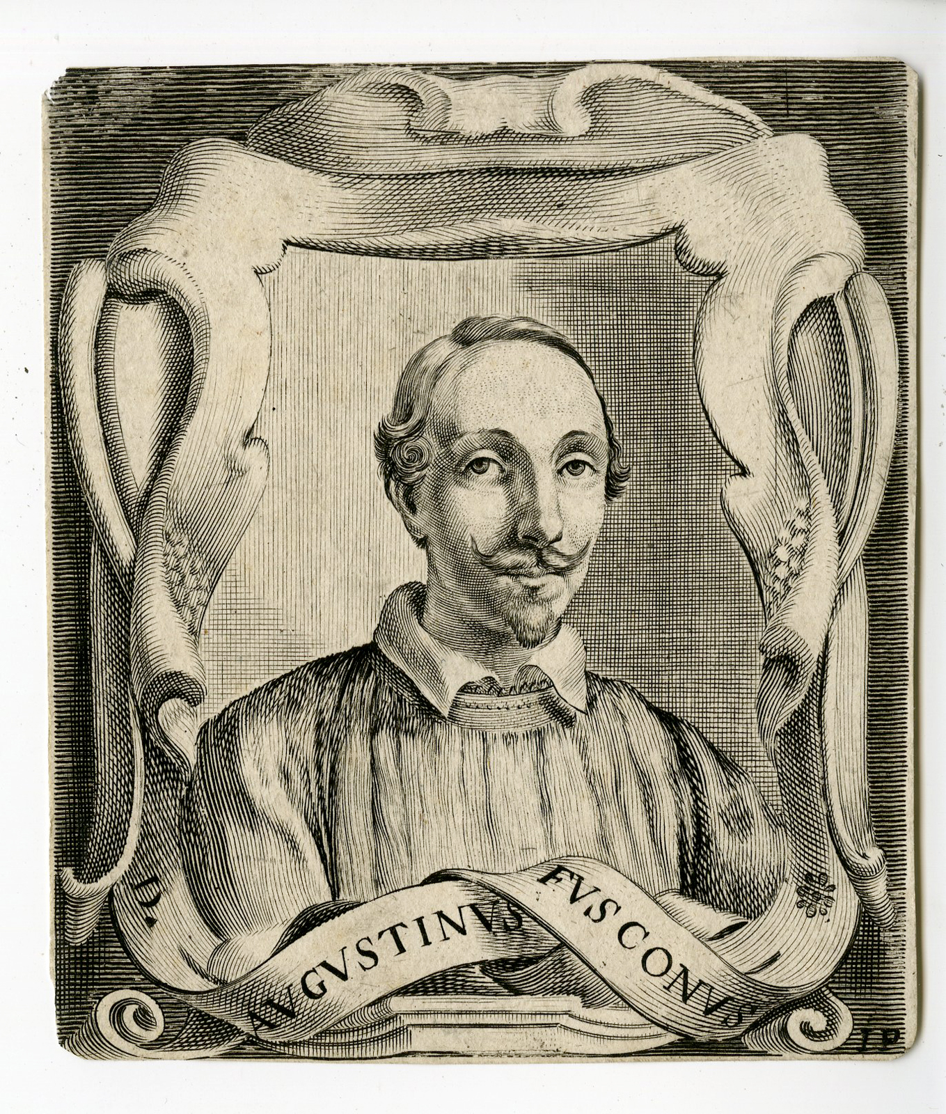 , Antique Print – AUGUSTINUS FUSCONUS-PORTRAIT-MONOGRAM I.P. after unknown artist – c.1650, Pictura Antique Prints