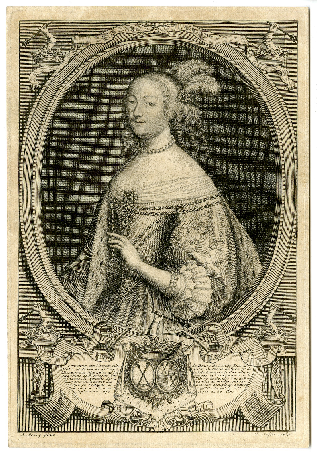 , Antique Print – CATHERINE DE GONDI-GONDY-RETZ-PORTRAIT-DUFLOS after PEZEY – 1705, Pictura Antique Prints