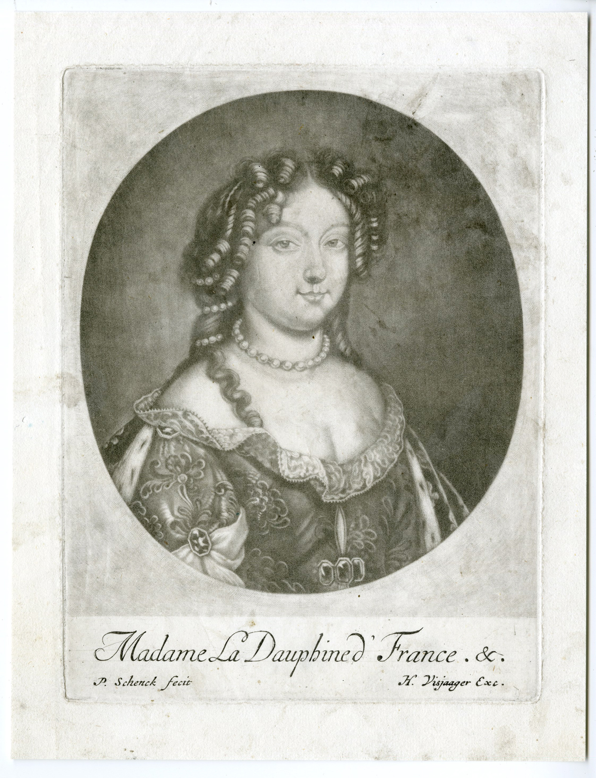 , Antique Print – DAUPHINE DE FRANCE-MARIA-BAVARIA-PORTRAIT-SCHENK after VISJAGER – c.1683, Pictura Antique Prints
