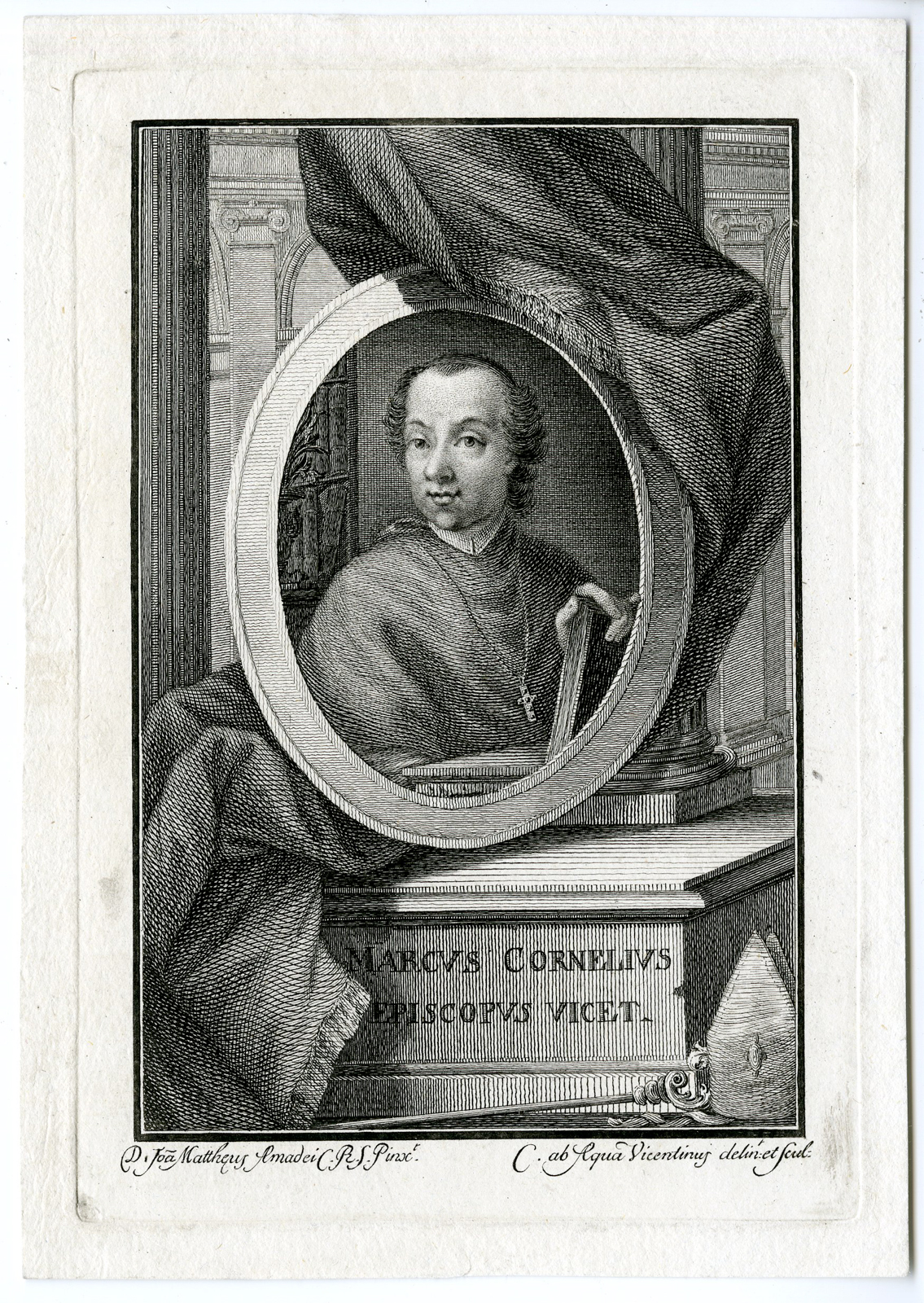 , Antique Print – MARCUS CORNELIUS EPISCOPUS VICET-PORTRAIT-VICENTINUS after AMADEI – c.1780, Pictura Antique Prints