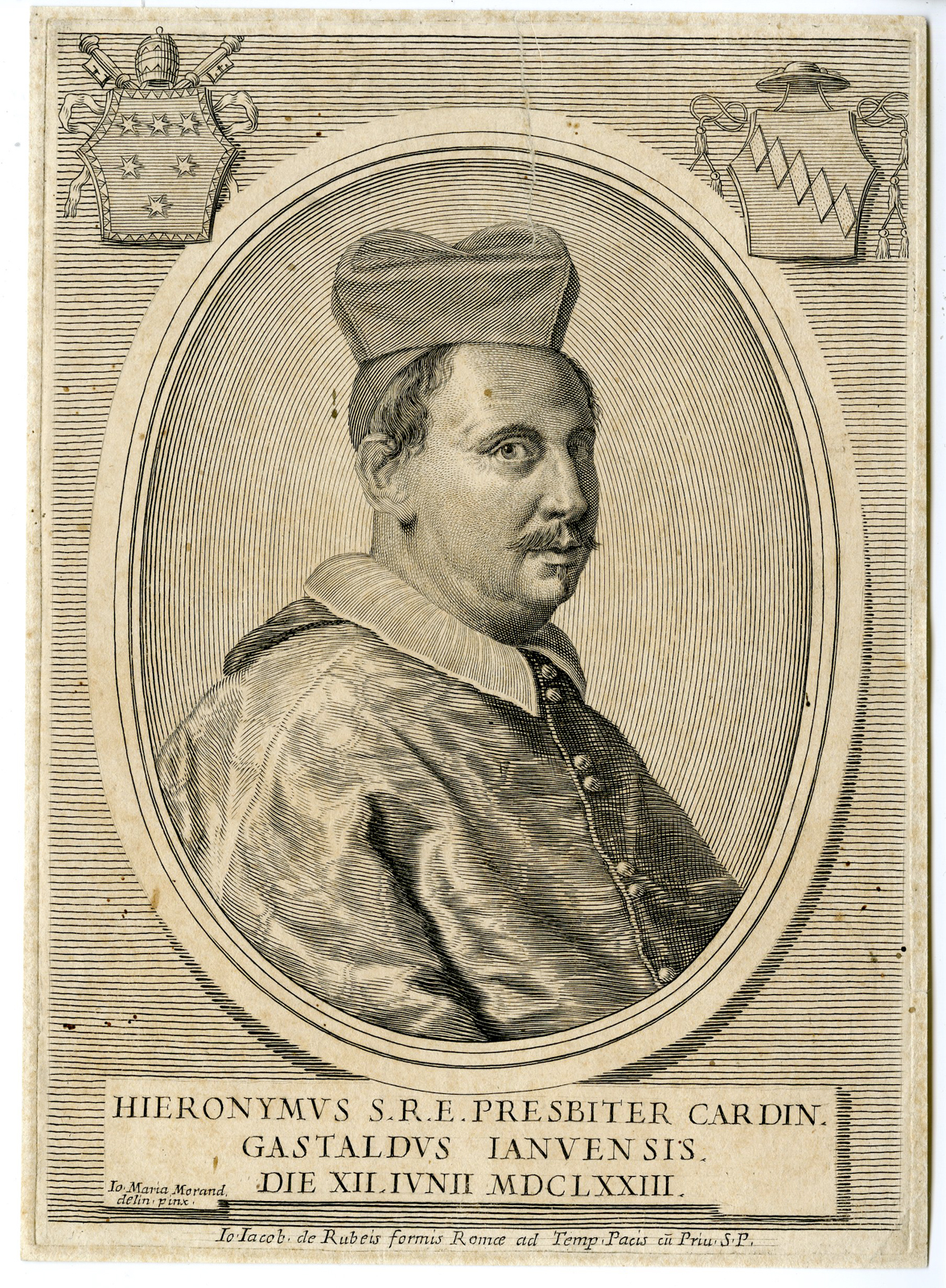 , Antique Print – GIROLAMO BONCOMPAGNI GASTALDI-CARDINAL-PORTRAIT-ROSSI after MORANDI – 1670, Pictura Antique Prints