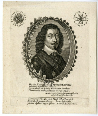 Antique Print - JOHANN MICHAEL MOSCHEROSCH-PORTRAIT-AUBRY after unknown artist - 1652
