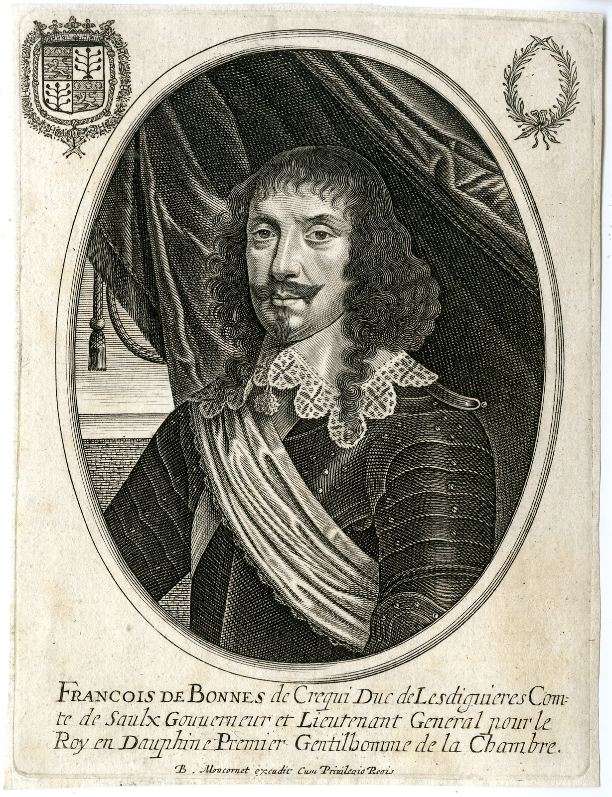 , Antique Print – FRANCOIS DE BONNE-CREQUI-MARECHAL-FRANCE-PORTRAIT-MONCORNET after unknown artist – c.1650, Pictura Antique Prints