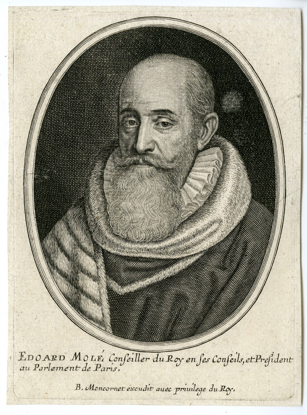 , Antique Print – EDOUARD MOLE-COUNSELOR-KING-BISHOP-PORTRAIT-MONCORNET after unknown artist – c.1650, Pictura Antique Prints