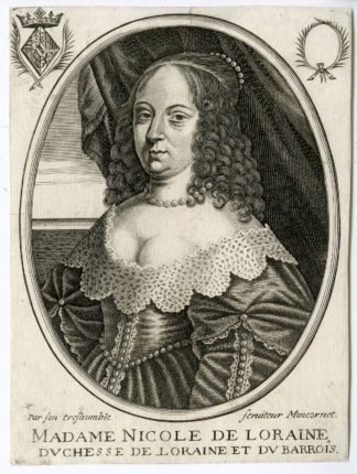 Antique Print - NICOLE DE LORRAINE-DUCHESS-BAR-PORTRAIT-MONCORNET after unknown artist - c.1650