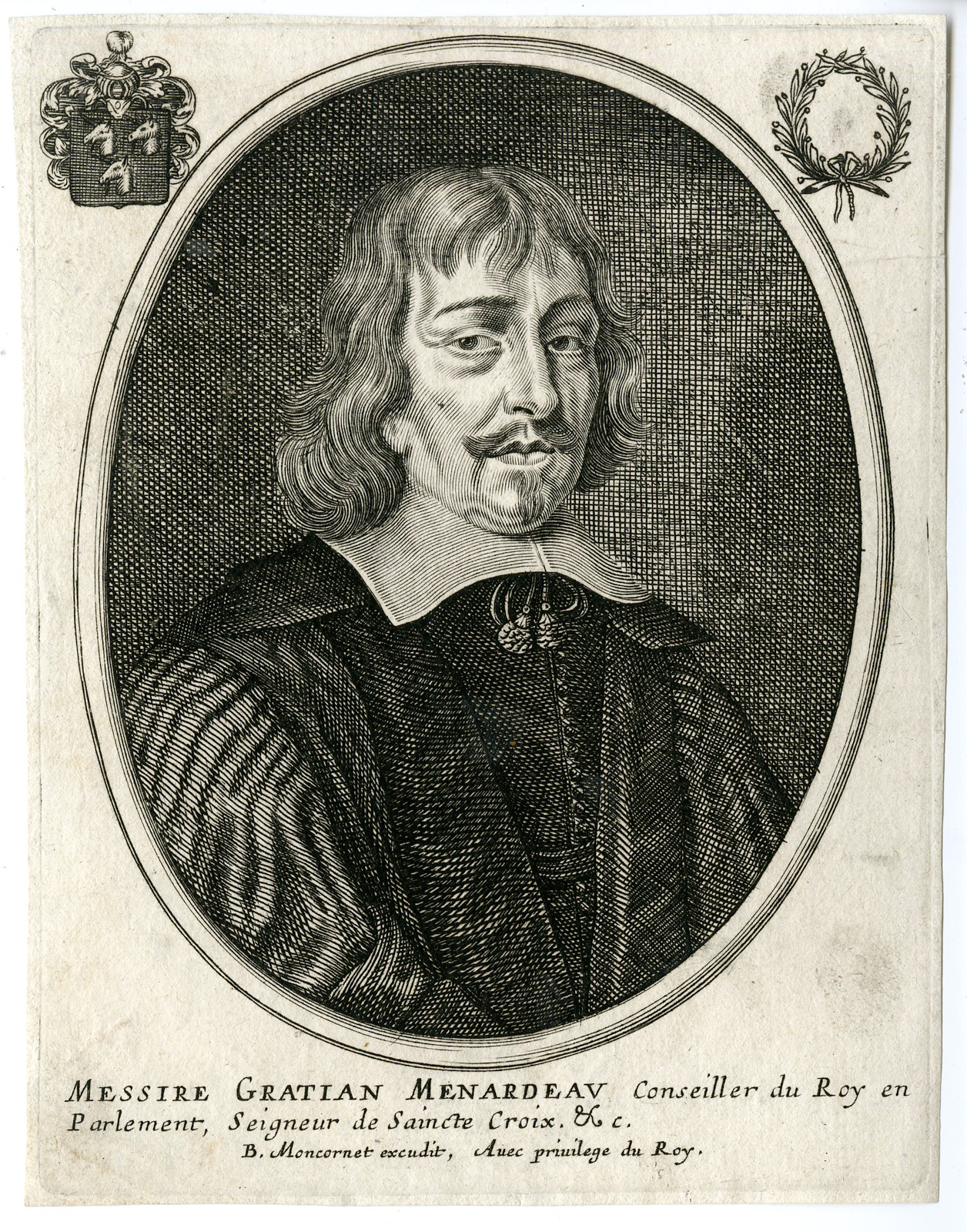 , Antique Print – MESSIRE GRATIAN MENARDEAU-COUNSELOR-KING-PORTRAIT-MONCORNET after unknown artist – c.1650, Pictura Antique Prints