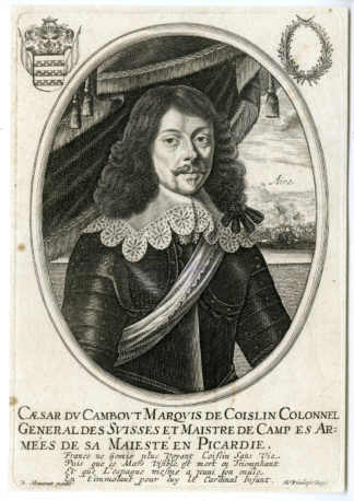 Antique Print - CESAR DU CAMBOUT-COISLIN-ARMY-OFFICER-PORTRAIT-MONCORNET after unknown artist - c.1650