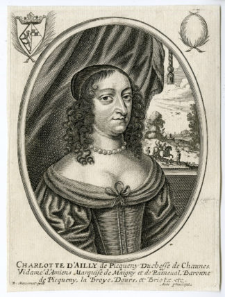 Antique Print - CHARLOTTE D'AILLY-DUCHESS OF CHAUNES-PORTRAIT-MONCORNET after unknown artist - c.1650