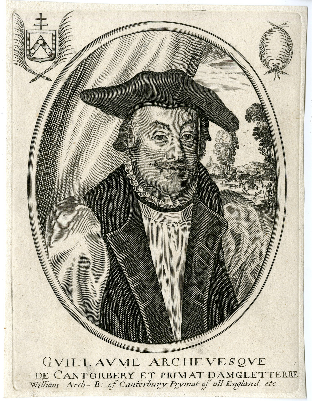 , Antique Print – WILLIAM LAUD-ARCHBISHOP OF CANTERBURY-PORTRAIT-MONCORNET after unknown artist – c.1650, Pictura Antique Prints