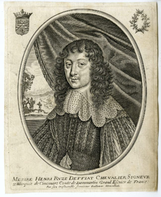 Antique Print - HENRI COIFFIER DE RUZE-MARQUIS-CINQ MARS-PORTRAIT-MONCORNET after unknown artist - c.1650