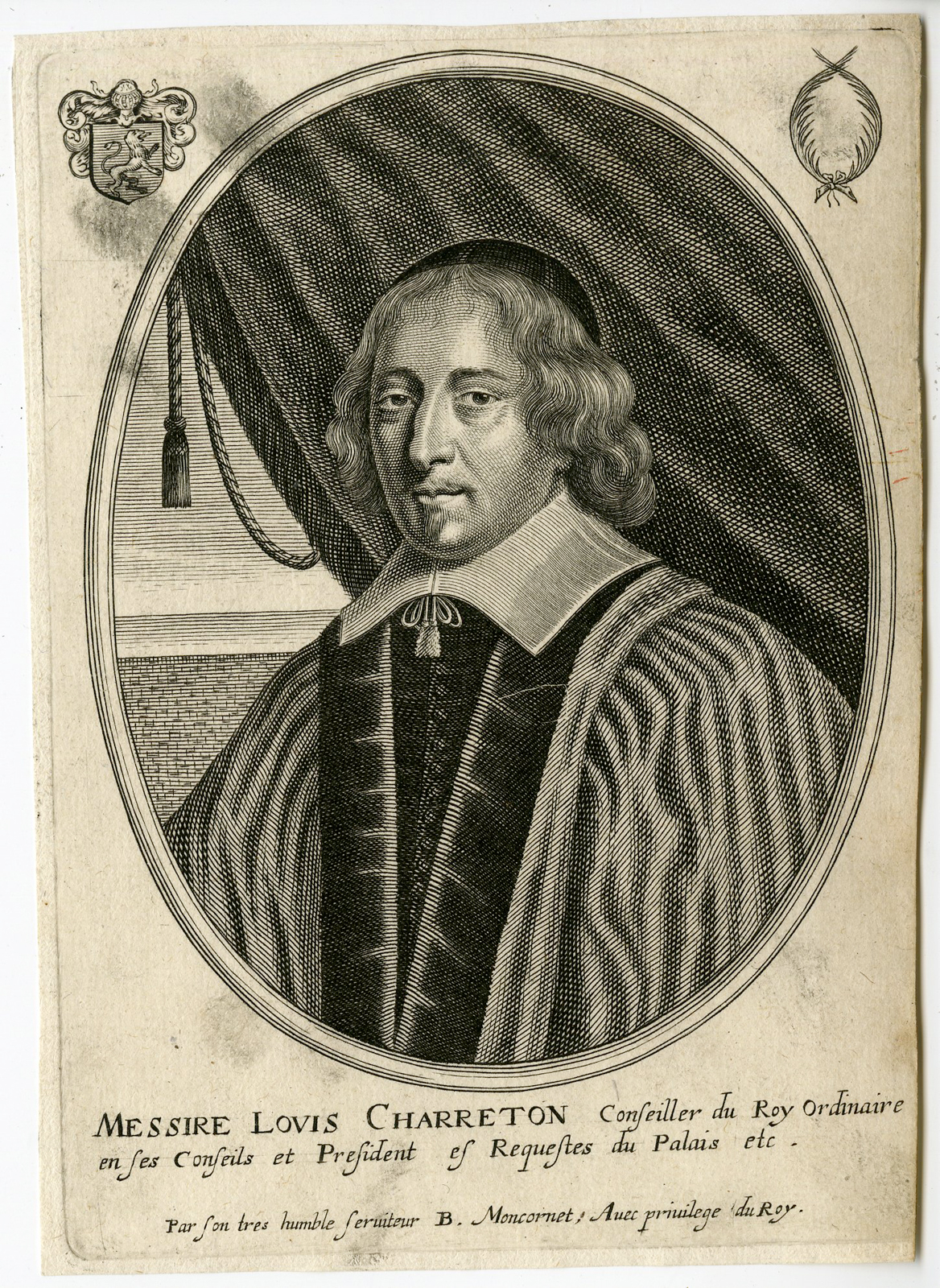 , Antique Print – LOUIS CHARRETON-COUNSELOR OF THE KING-PORTRAIT-MONCORNET after unknown artist – c.1650, Pictura Antique Prints