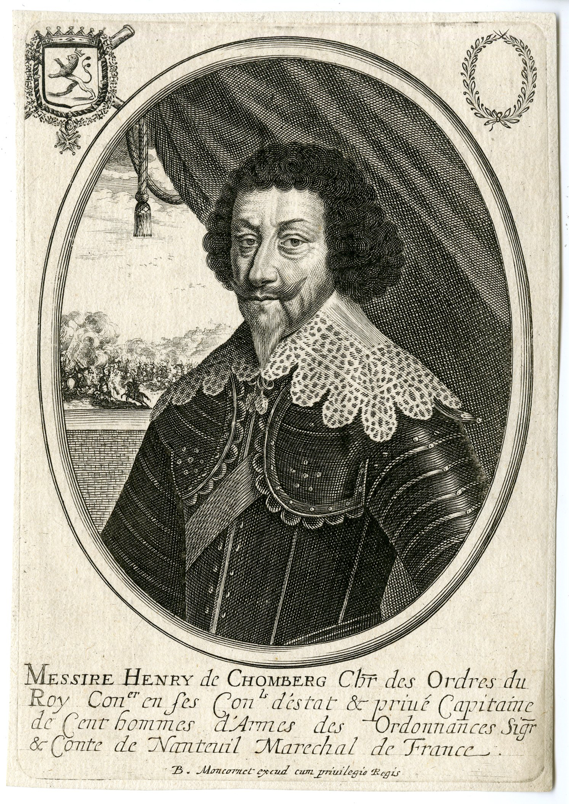 , Antique Print – HENRI DE SCHOMBERG-MARSHAL OF FRANCE-PORTRAIT-MONCORNET after unknown artist – c.1650, Pictura Antique Prints