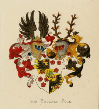 Antique Print - VON BRUCKEN FOCK-COAT OF ARMS-FAMILY CREST-WENNING after VORSTERMAN - 1885