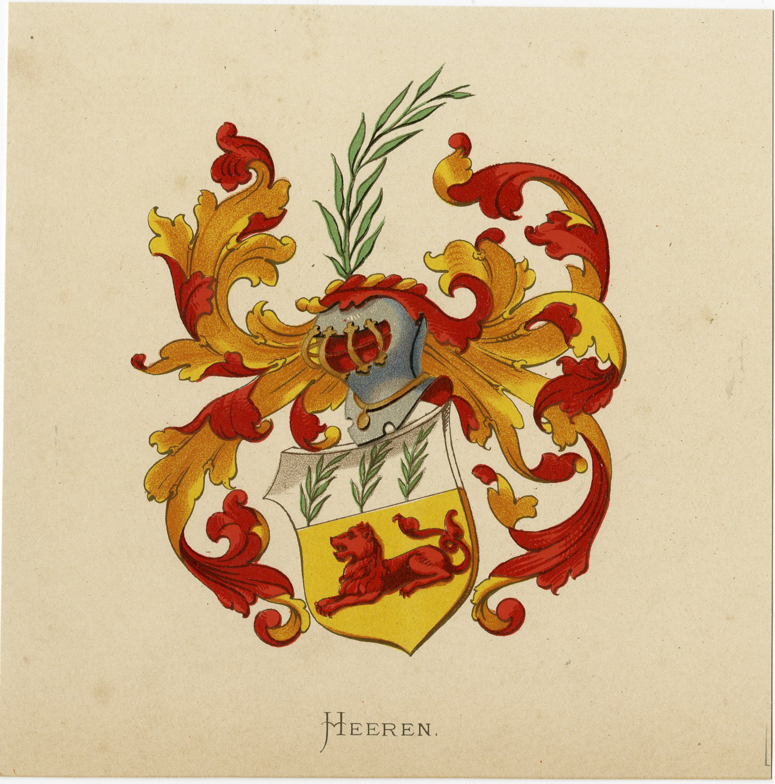 , Antique Print – HEEREN-COAT OF ARMS-FAMILY CREST-WENNING after VORSTERMAN – 1885, Pictura Antique Prints