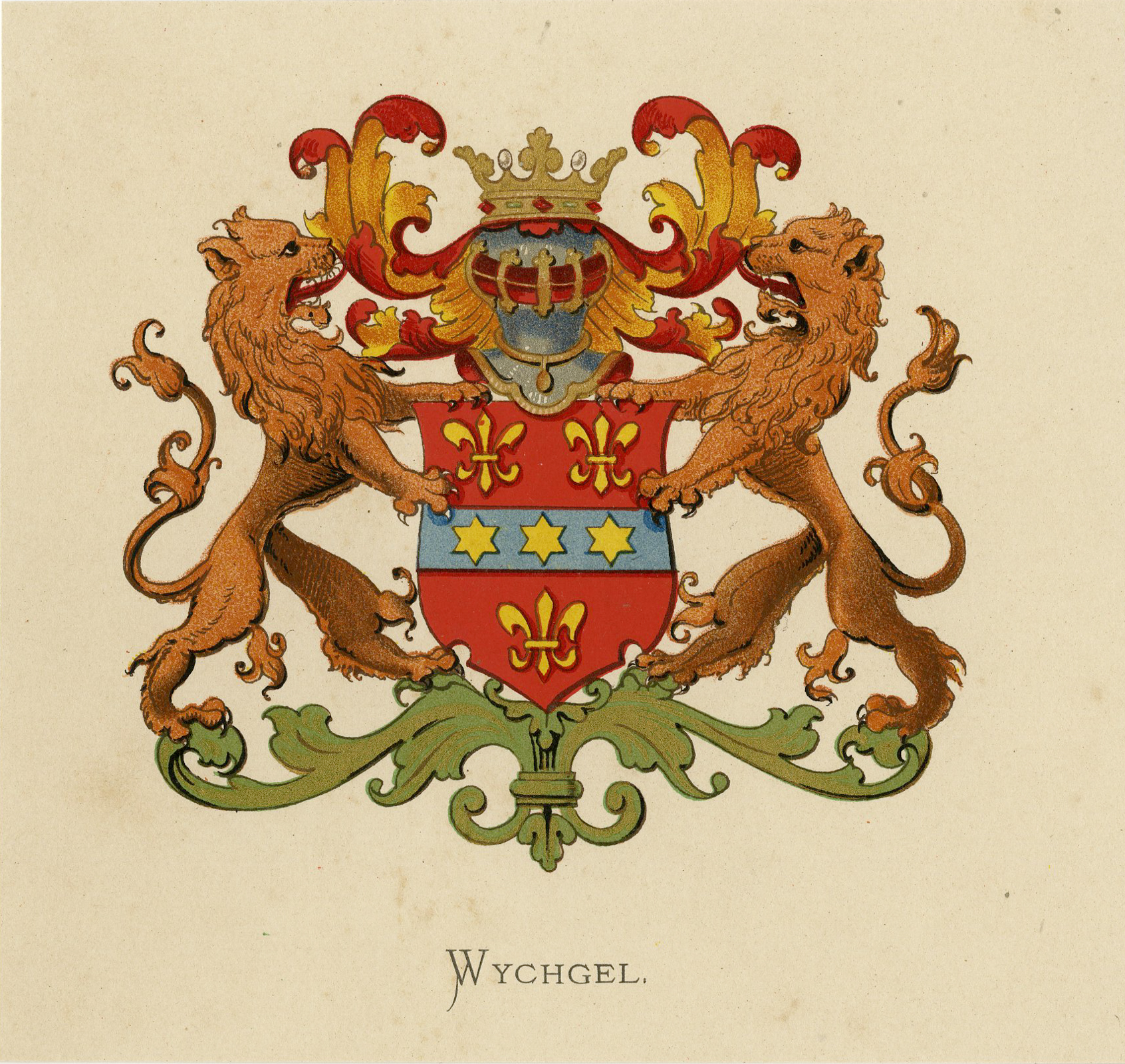 , Antique Print – WYCHGEL-COAT OF ARMS-FAMILY CREST-WENNING after VORSTERMAN – 1885, Pictura Antique Prints