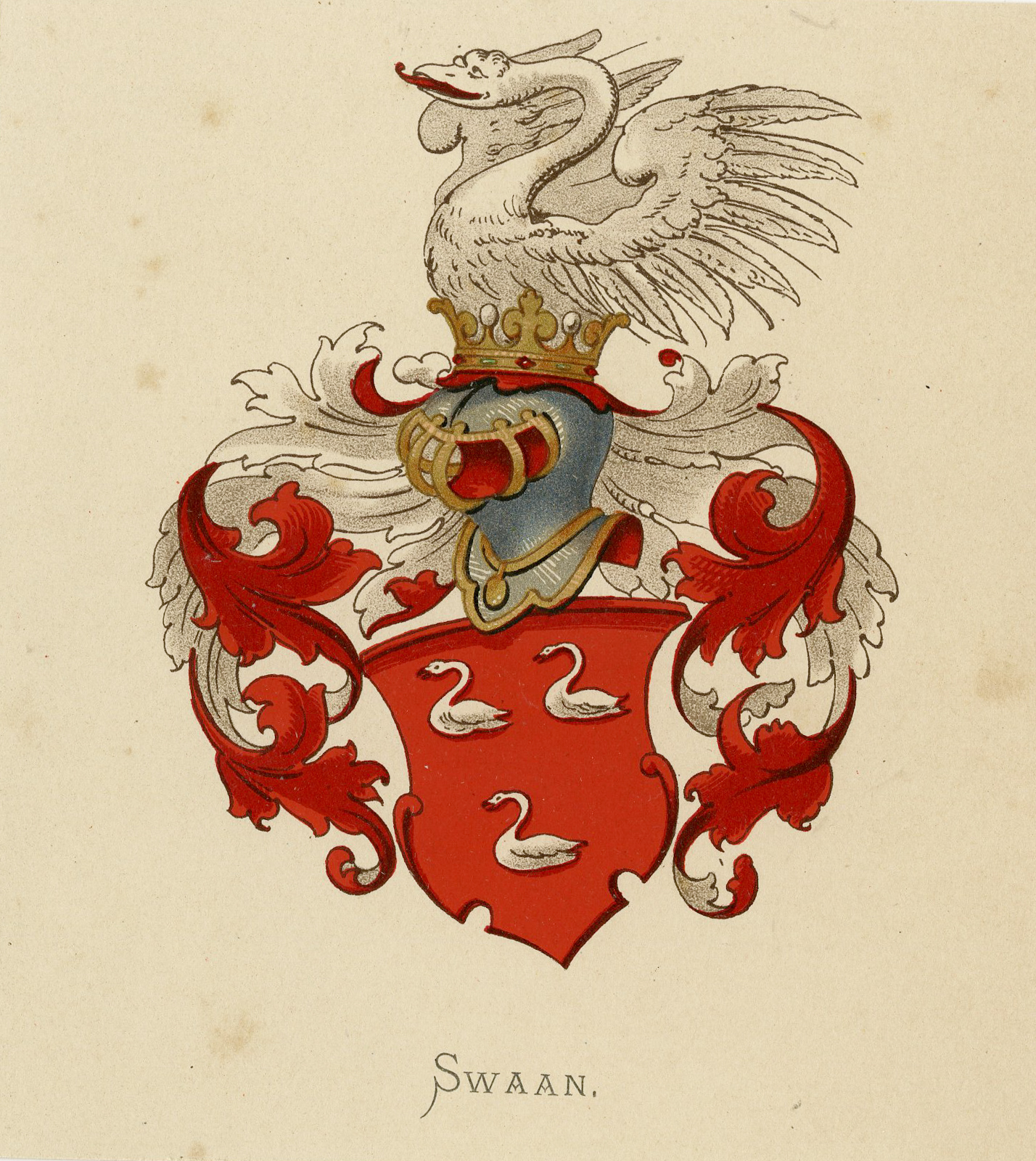 , Antique Print – SWAAN-COAT OF ARMS-FAMILY CREST-WENNING after VORSTERMAN – 1885, Pictura Antique Prints