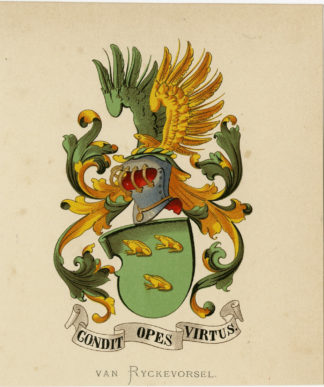 Antique Print - VAN RYCKEVORSEL-COAT OF ARMS-FAMILY CREST-WENNING after VORSTERMAN - 1885