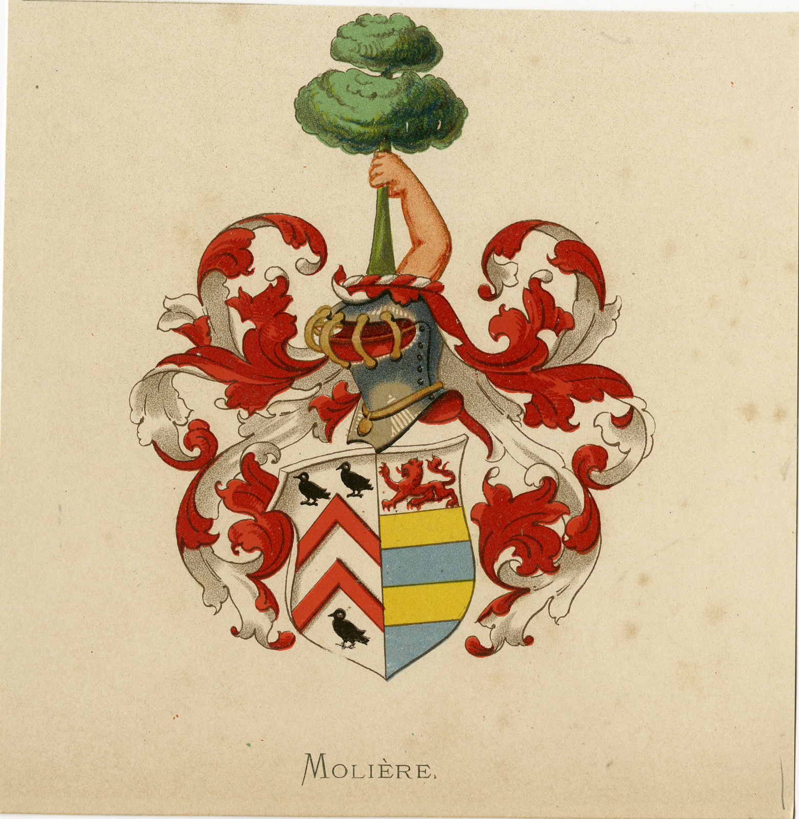 Pco 7484 416x426 Antique Print - MOLIÈRE-COAT OF ARMS-FAMILY CREST-WENNING after VORSTERMAN - 1885