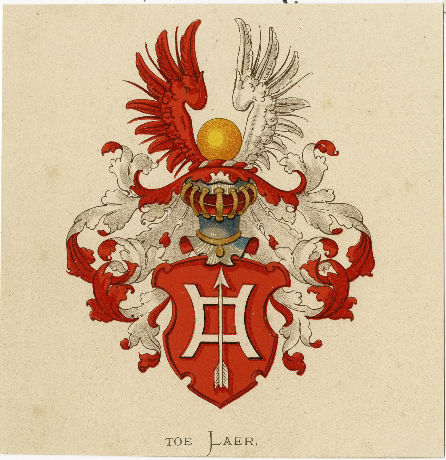Pco 7485 416x429 Antique Print - TOE LAER-COAT OF ARMS-FAMILY CREST-WENNING after VORSTERMAN - 1885