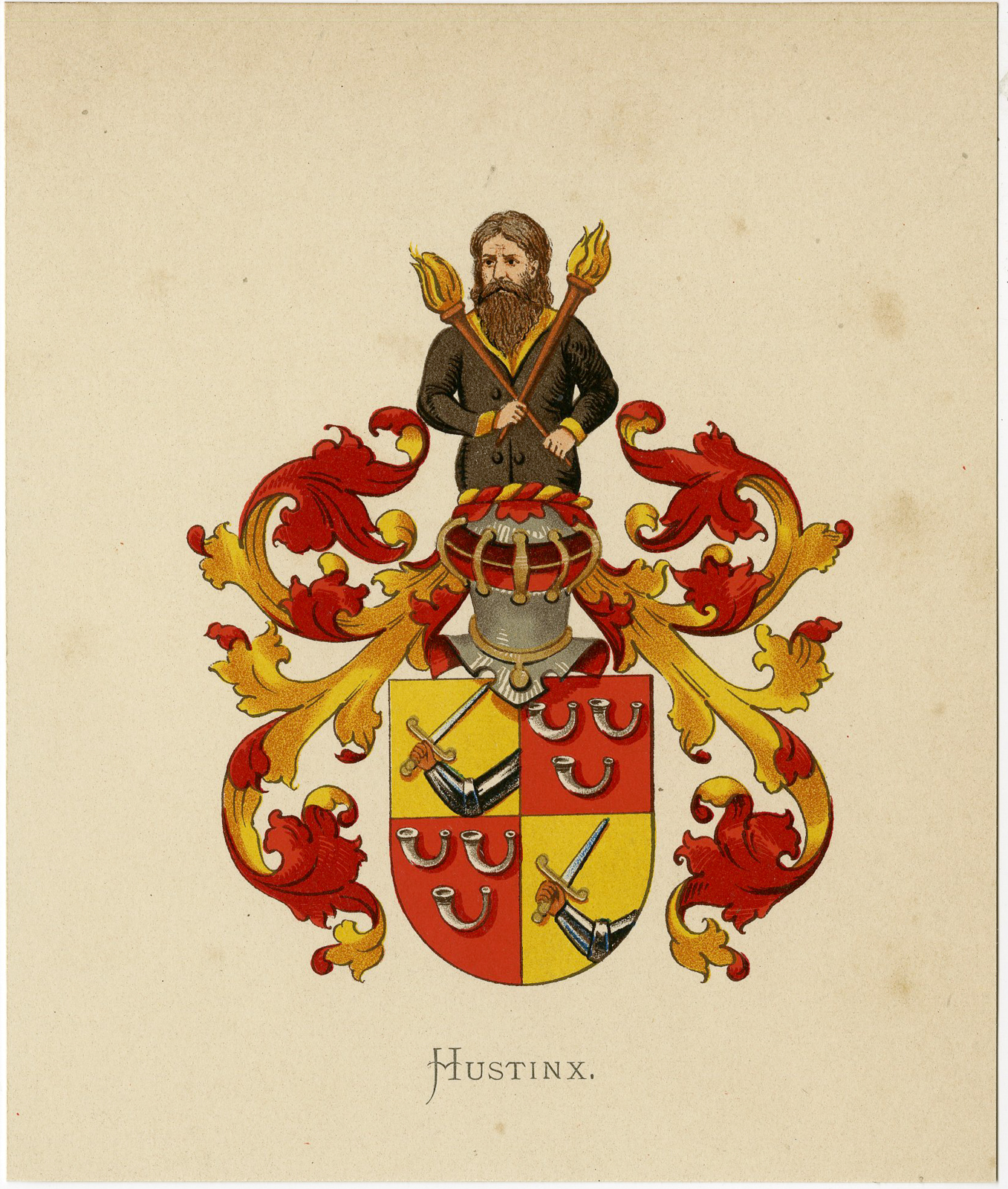 Pco 7487 416x490 Antique Print - HUSTINX-COAT OF ARMS-FAMILY CREST-WENNING after VORSTERMAN - 1885