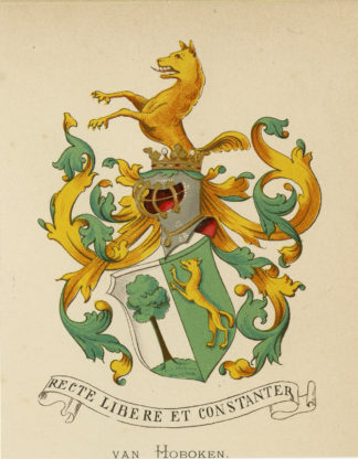 Antique Print - VAN HOBOKEN -COAT OF ARMS-FAMILY CREST-WENNING after VORSTERMAN - 1885