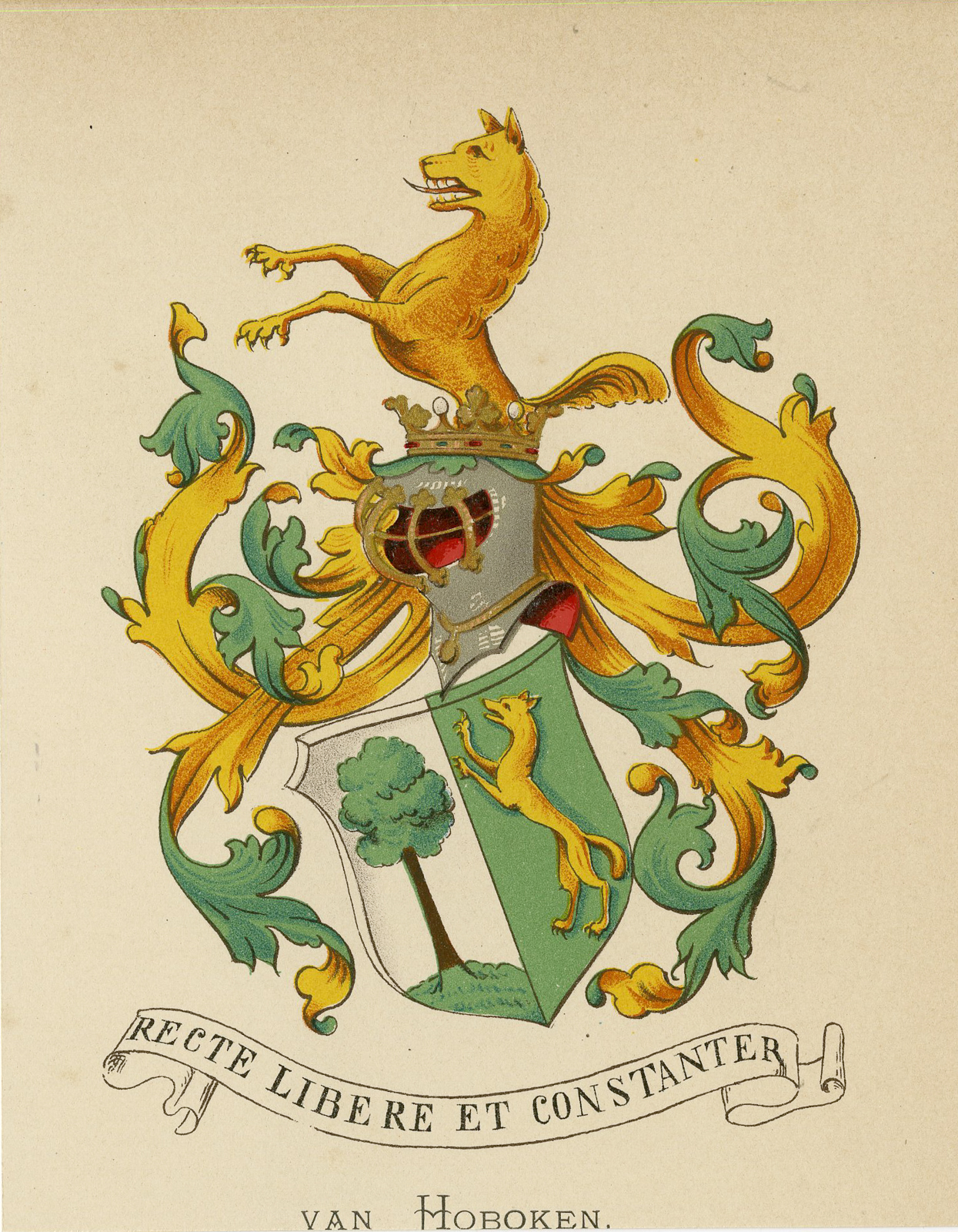 , Antique Print – VAN HOBOKEN -COAT OF ARMS-FAMILY CREST-WENNING after VORSTERMAN – 1885, Pictura Antique Prints